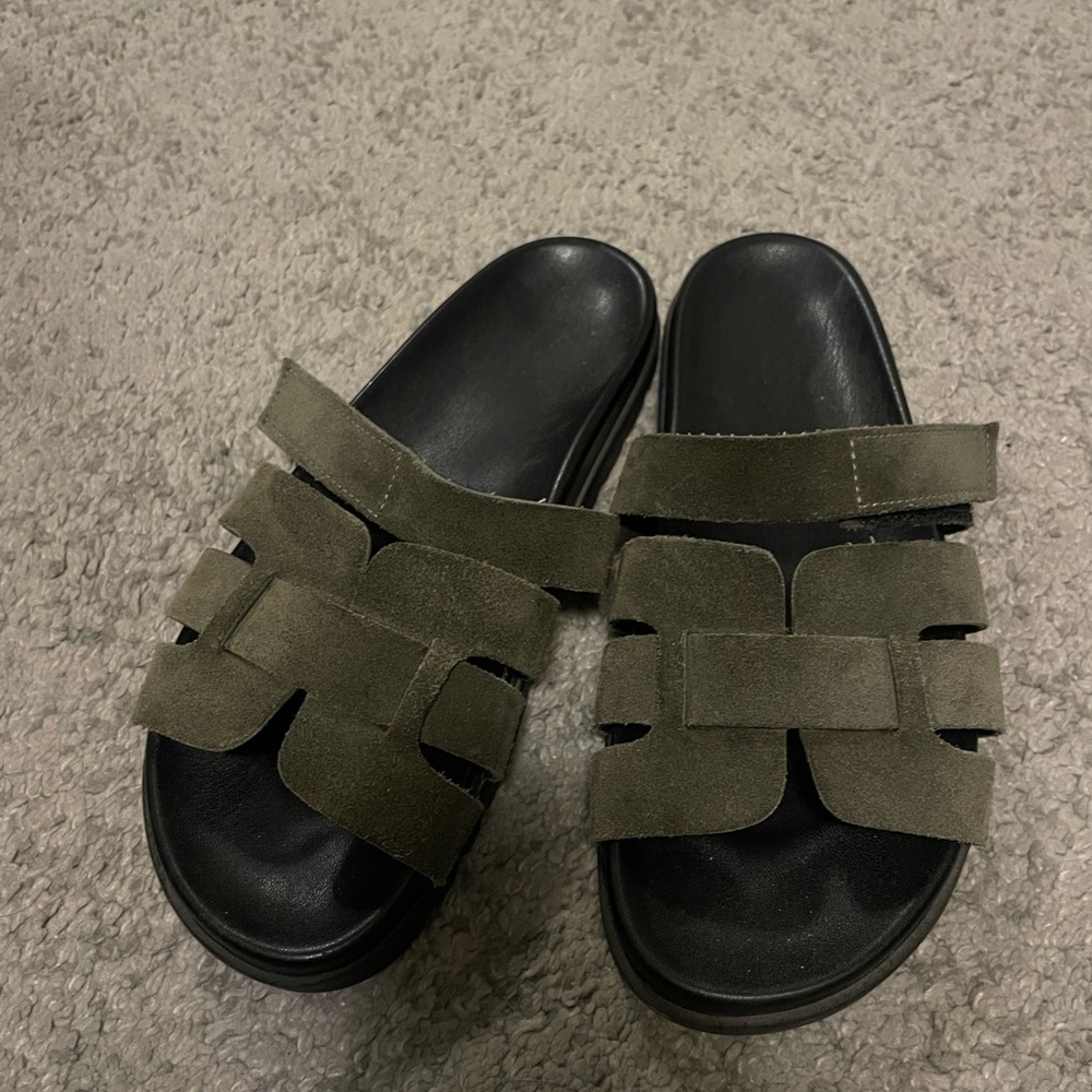 Men's Olive Suede Slide Sandals